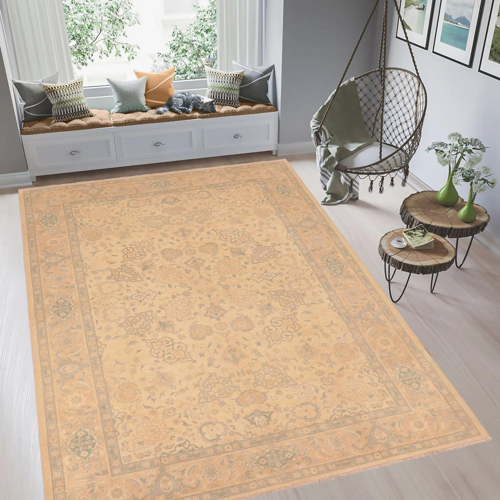 handmade Traditional Kafkaz Tan Gold Hand Knotted RECTANGLE 100% WOOL area rug 6x9