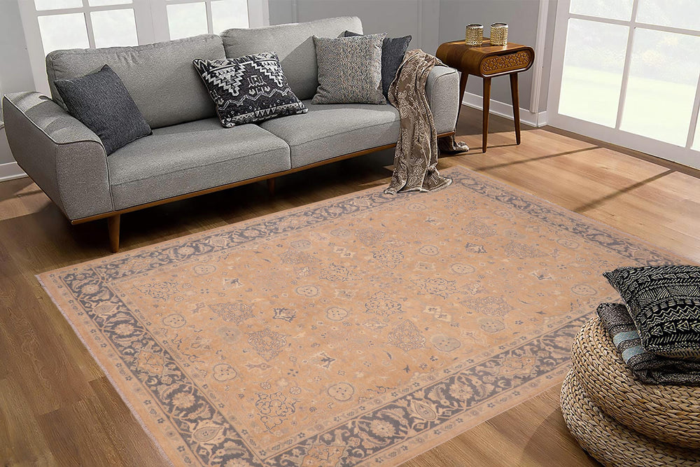 handmade Transitional Kafkaz Tan Gray Hand Knotted RECTANGLE 100% WOOL area rug 6x9