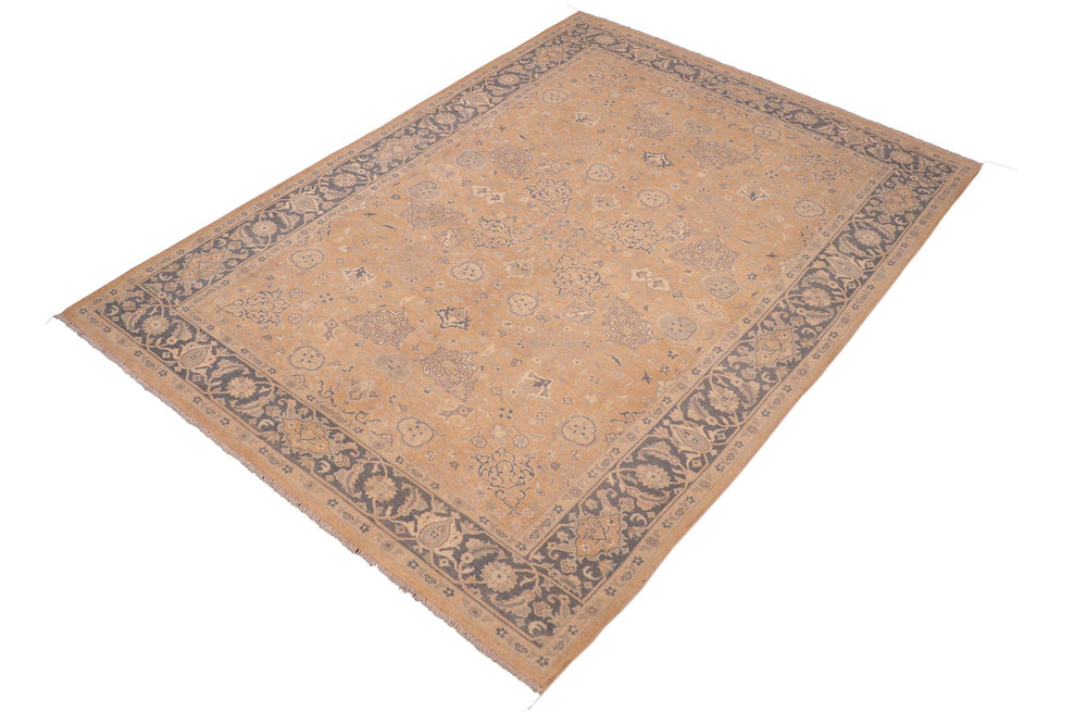 handmade Transitional Kafkaz Tan Gray Hand Knotted RECTANGLE 100% WOOL area rug 6x9
