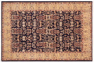 handmade Transitional Kafkaz Blue Gold Hand Knotted RECTANGLE 100% WOOL area rug 6' x 9'