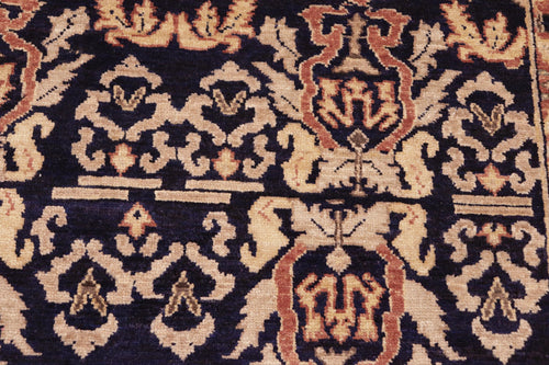 handmade Transitional Kafkaz Blue Gold Hand Knotted RECTANGLE 100% WOOL area rug 6' x 9'
