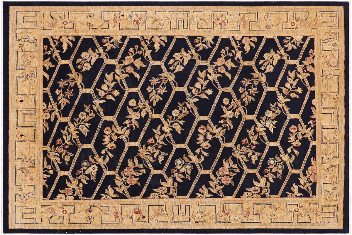 9x12 hand knotted transitional wool rug in blue and gold - Bohemian Sueann