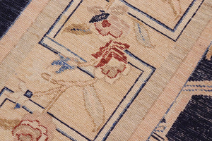 handmade Transitional Kafkaz Blue Gold Hand Knotted RECTANGLE 100% WOOL area rug 9' x 12'