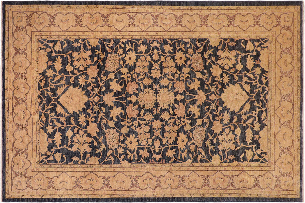 10x14 hand knotted transitional wool rug in blue and tan - Classic Mistie