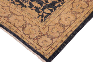 handmade Transitional Kafkaz Blue Tan Hand Knotted RECTANGLE 100% WOOL area rug 10' x 14'
