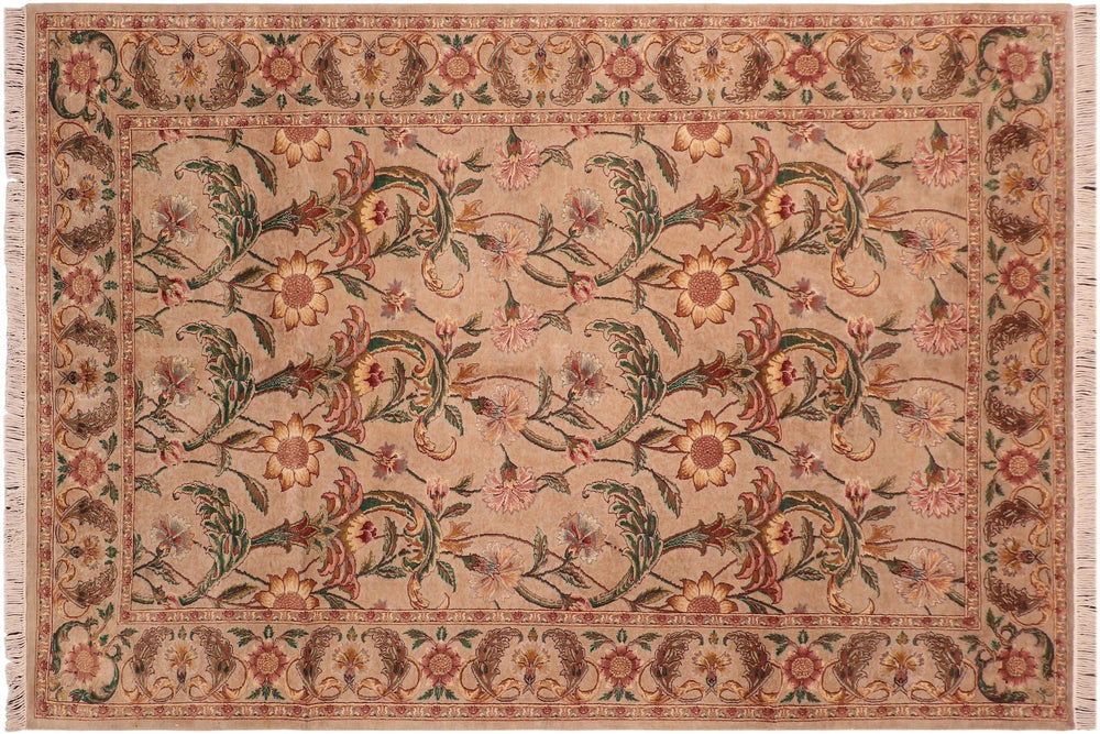 handmade Transitional Azeem Taupe Green Hand Knotted RECTANGLE 100% WOOL area rug 6x10