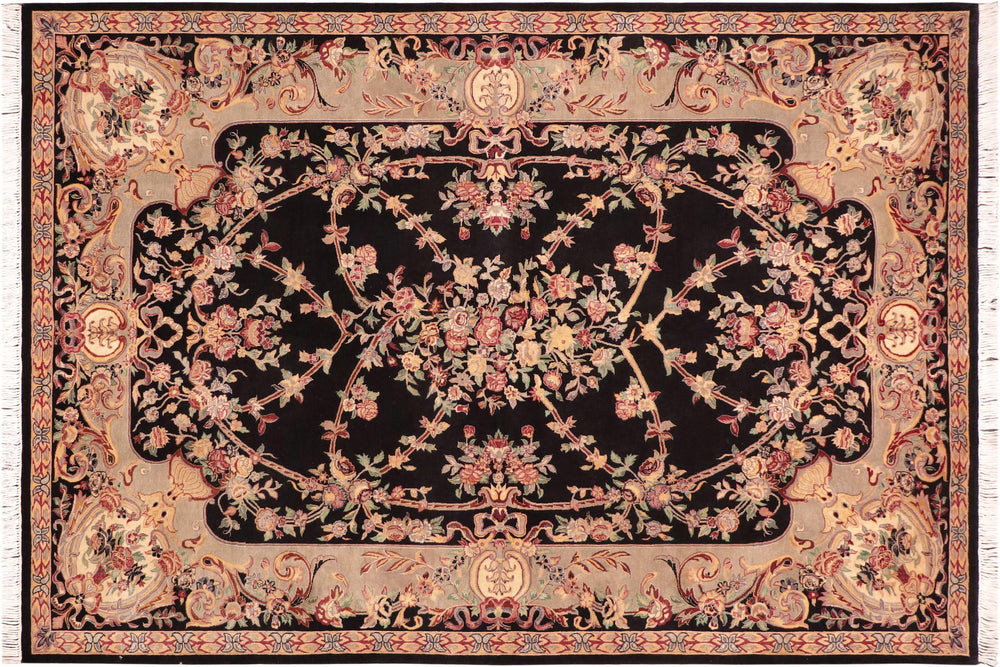 handmade Traditional Gujranwala Black Taupe Hand Knotted RECTANGLE 100% WOOL area rug 6x9