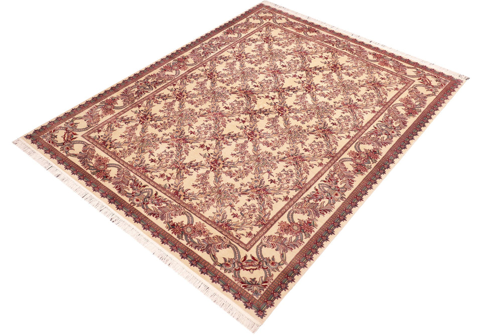handmade Transitional Basan Ivory Red Hand Knotted RECTANGLE 100% WOOL area rug 6x9