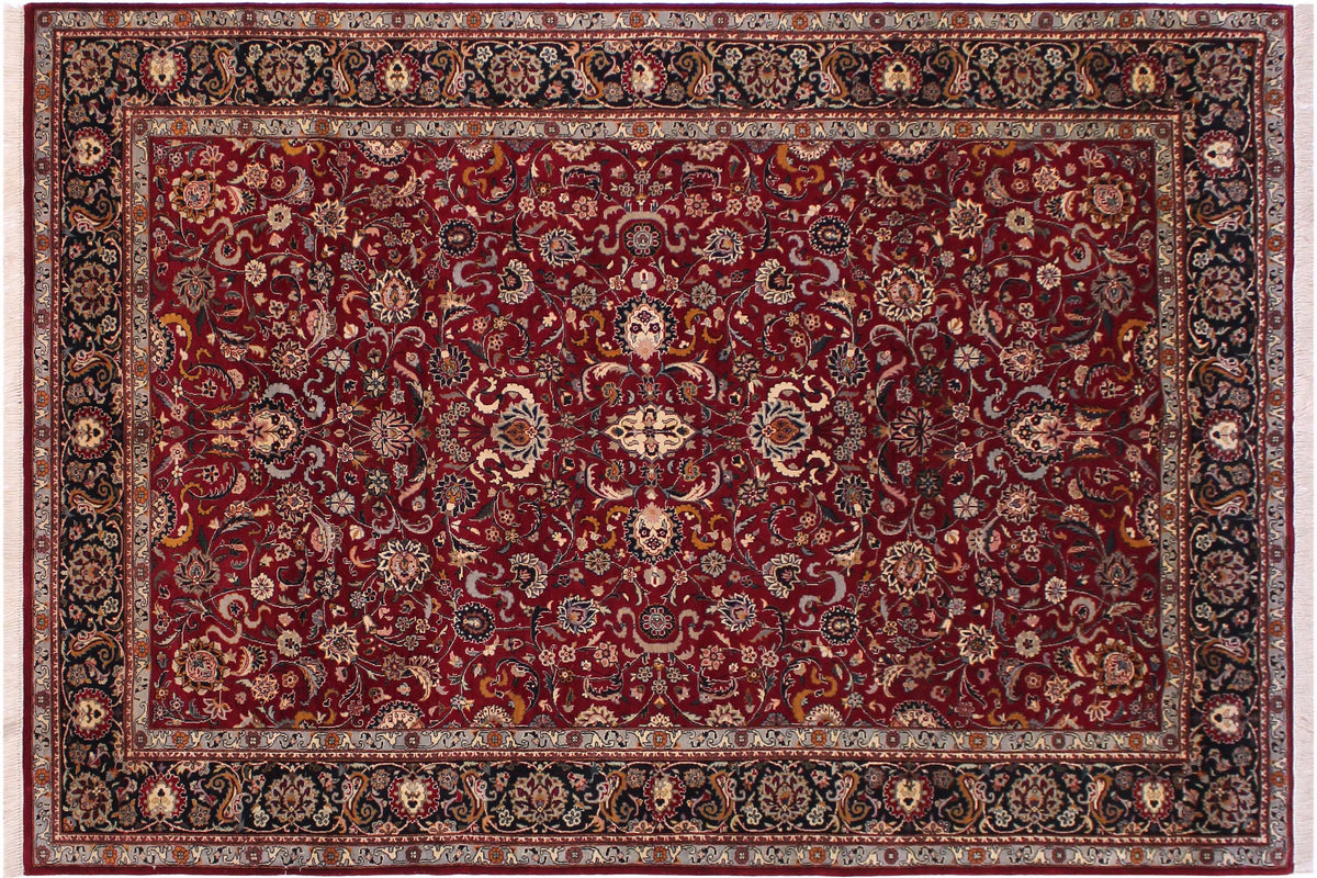 handmade Traditional Abasi Afsha Red Black Hand Knotted RECTANGLE 100% WOOL area rug 6x9