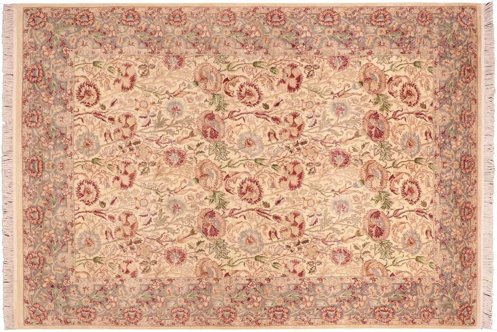 handmade Transitional Irfan Ivory Grey Hand Knotted RECTANGLE 100% WOOL area rug 6x10