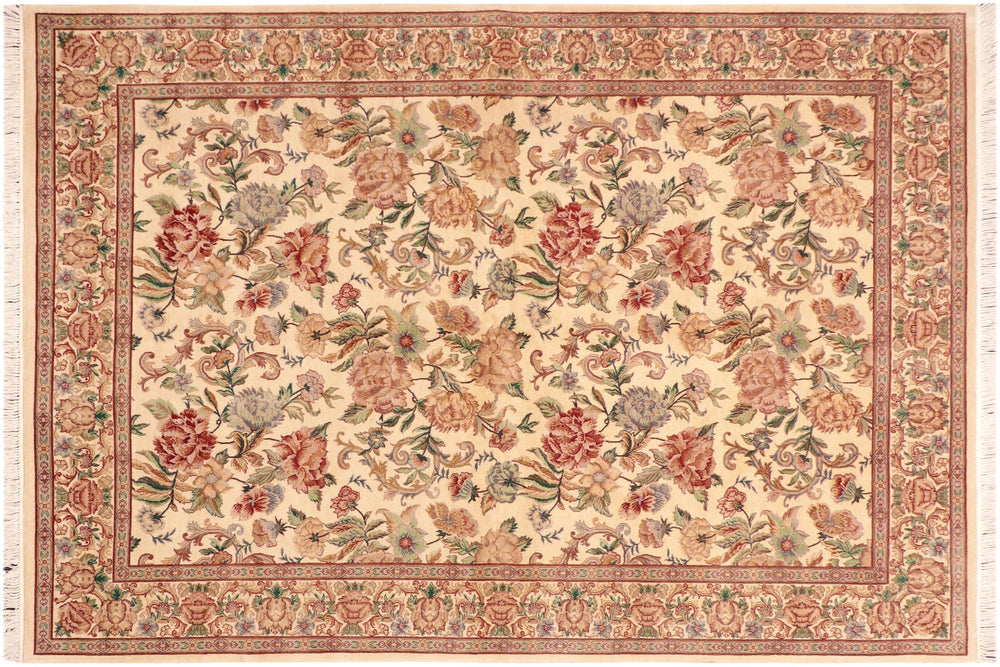 handmade Transitional Kashan Beige Gold Hand Knotted RECTANGLE 100% WOOL area rug 6x9