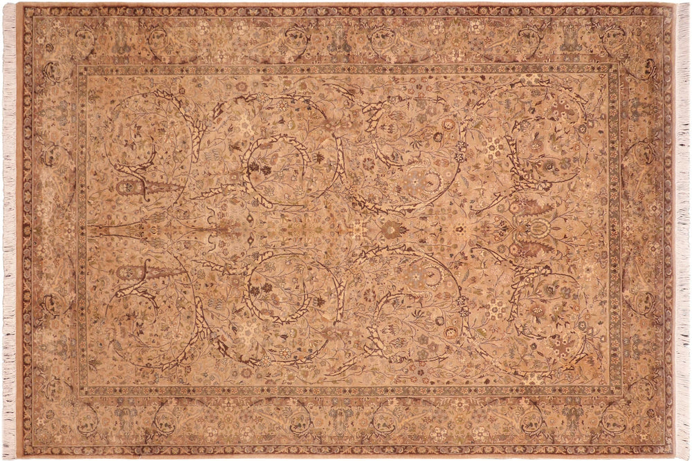 handmade Transitional  Taupe Brown Hand Knotted RECTANGLE 100% WOOL area rug 6x10