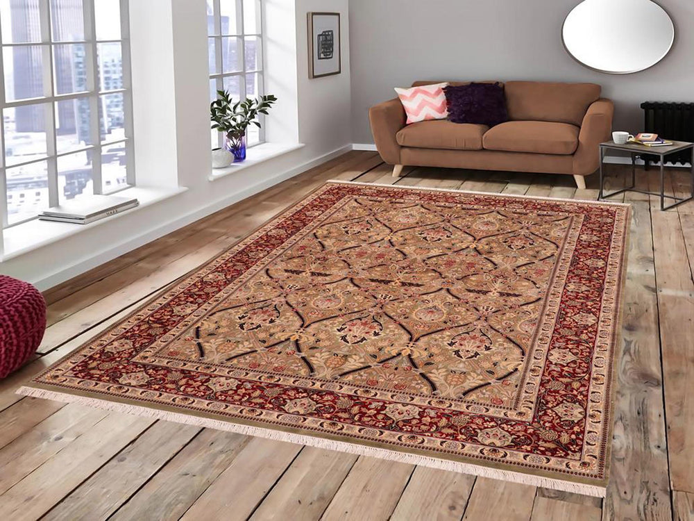 handmade Transitional Mujahid Green Red Hand Knotted RECTANGLE 100% WOOL area rug 6x9