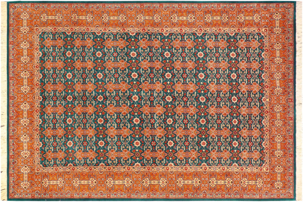 handmade Transitional  Teal Orange Hand Knotted RECTANGLE 100% WOOL area rug 6x9