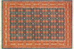 handmade Transitional  Teal Orange Hand Knotted RECTANGLE 100% WOOL area rug 6x9