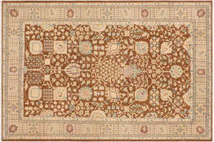 handmade Transitional Kafkaz Brown Beige Hand Knotted RECTANGLE 100% WOOL area rug 9' x 12'