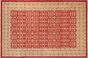 handmade Transitional Kafkaz Red Green Hand Knotted RECTANGLE 100% WOOL area rug 10' x 14'