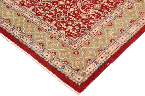 handmade Transitional Kafkaz Red Green Hand Knotted RECTANGLE 100% WOOL area rug 10' x 14'