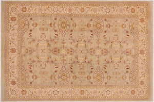 9x12 hand knotted transitional wool rug in green and beige - Eclectic Maryln