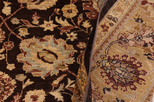 handmade Transitional Kafkaz Brown Olive Green Hand Knotted RECTANGLE 100% WOOL area rug 9' x 11'