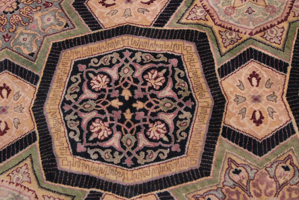 handmade Transitional Mugalart Black Multi Hand Knotted RECTANGLE 100% WOOL area rug 9x12