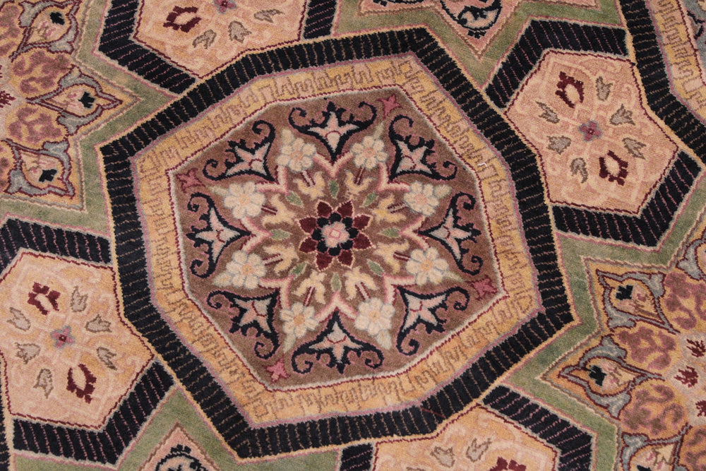 handmade Transitional Mugalart Black Multi Hand Knotted RECTANGLE 100% WOOL area rug 9x12