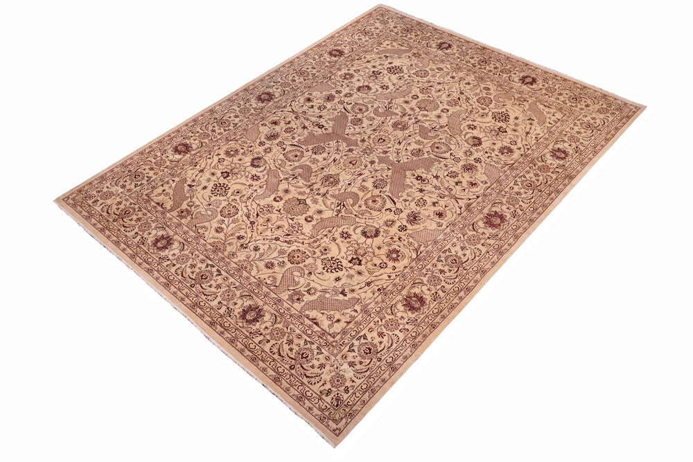 handmade Traditional Agra Beige Red Hand Knotted RECTANGLE 100% WOOL area rug 9x12