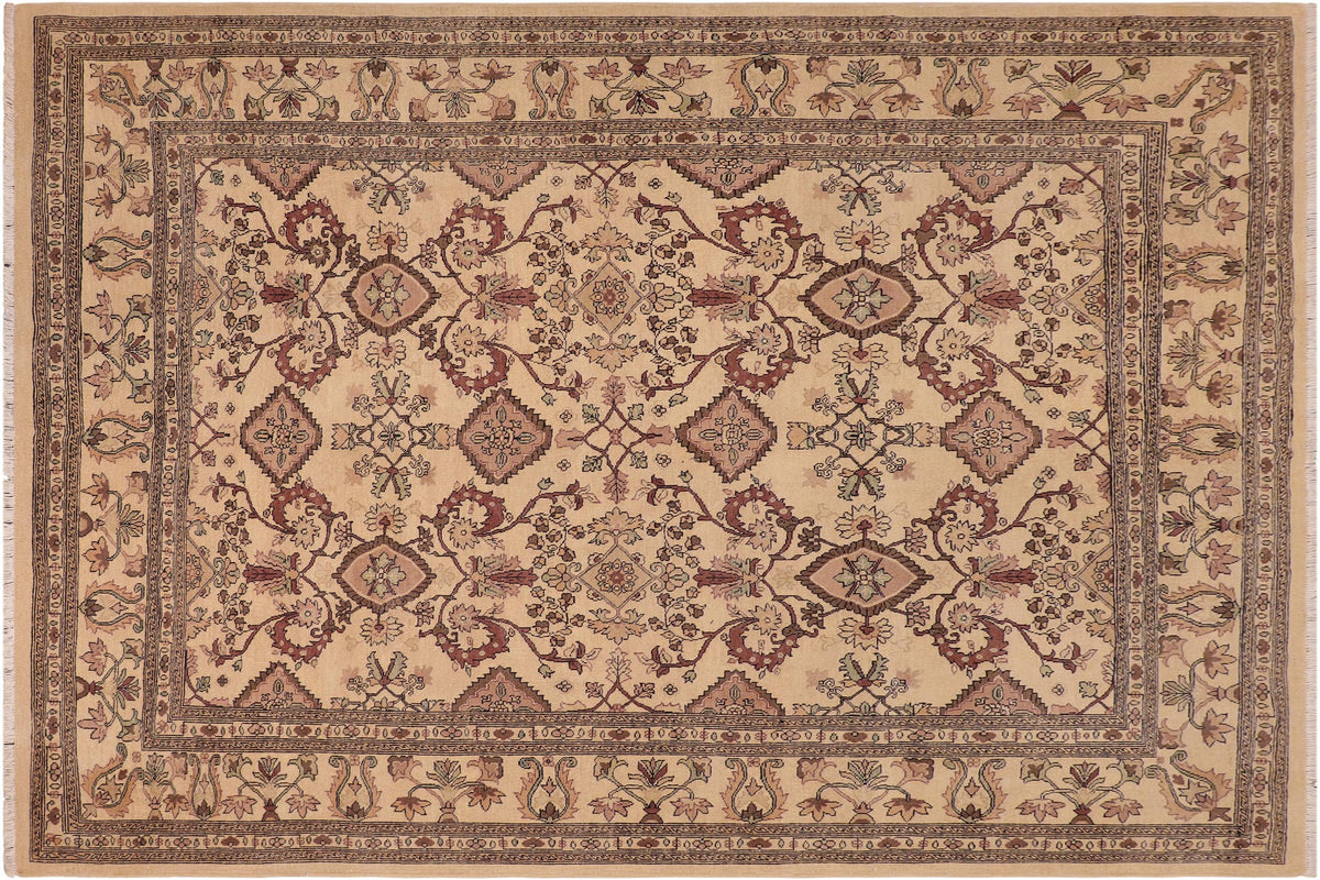 8x9 hand knotted vintage Lavastone low pile wool rug in beige and brown - Lavastone Sebrina