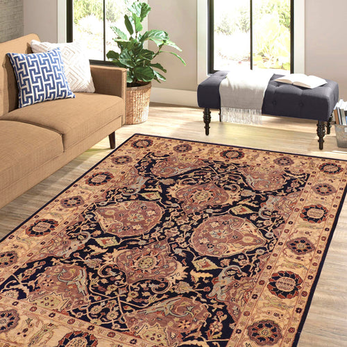 handmade Traditional Kafkaz Blue Tan Hand Knotted RECTANGLE 100% WOOL area rug 8x10