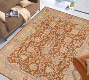 handmade Transitional Kafkaz Brown Beige Hand Knotted RECTANGLE 100% WOOL area rug 8' x 10'