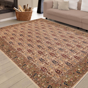 handmade Transitional Kafkaz Tan Green Hand Knotted RECTANGLE 100% WOOL area rug 9' x 12'