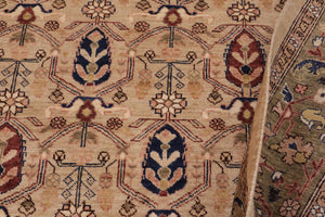 handmade Transitional Kafkaz Tan Green Hand Knotted RECTANGLE 100% WOOL area rug 9' x 12'