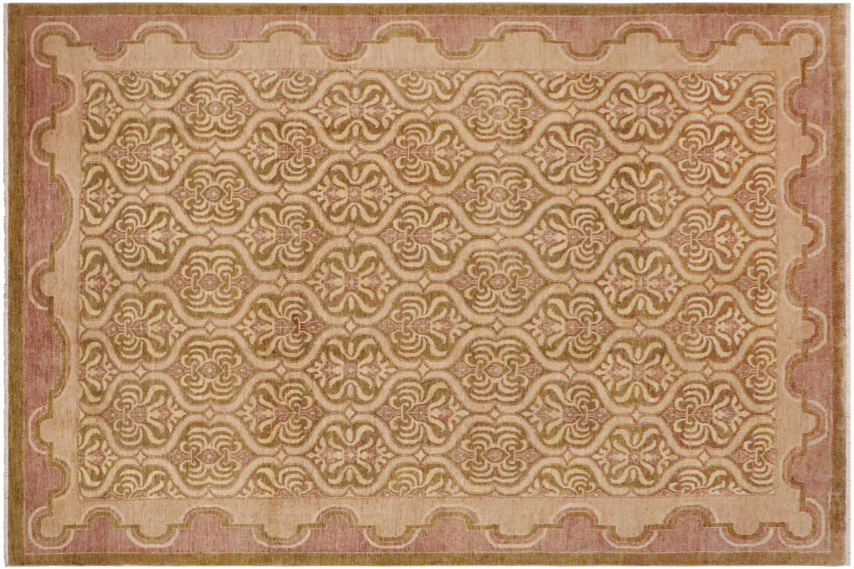 handmade Transitional Kafkaz Lt. Green Tan Hand Knotted RECTANGLE 100% WOOL area rug 9' x 12'