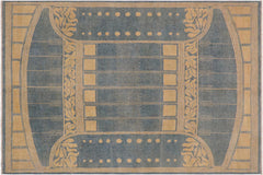 handmade Geometric Antique Blue Tan Hand Knotted RECTANGLE 100% WOOL area rug 9' x 11'