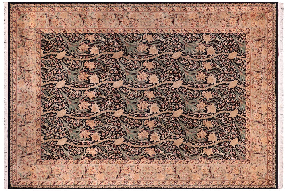 handmade Transitional Dafodils Black Tan Hand Knotted RECTANGLE 100% WOOL area rug 9x12