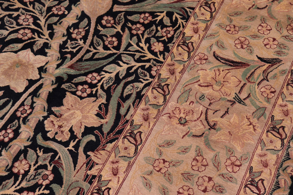 handmade Transitional Dafodils Black Tan Hand Knotted RECTANGLE 100% WOOL area rug 9x12