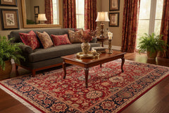 handmade Traditional Lahore Red Blue Hand Knotted RECTANGLE 100% WOOL area rug 9x12