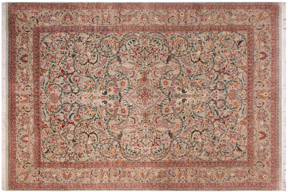 handmade Transitional Kashan Lt. Green Lt. Green Hand Knotted RECTANGLE 100% WOOL area rug 9x12