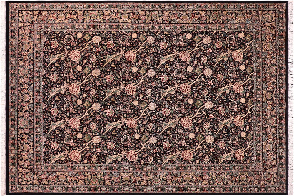 handmade Transitional Morris Black Black Hand Knotted RECTANGLE 100% WOOL area rug 9x12