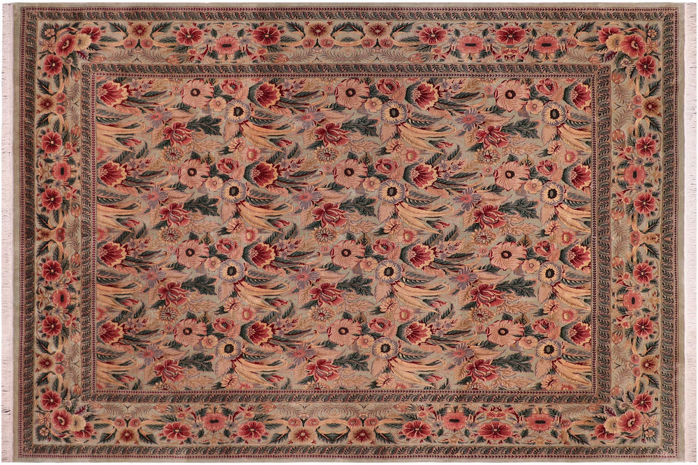 handmade Transitional  Lt. Green Lt. Green Hand Knotted RECTANGLE 100% WOOL area rug 9x12