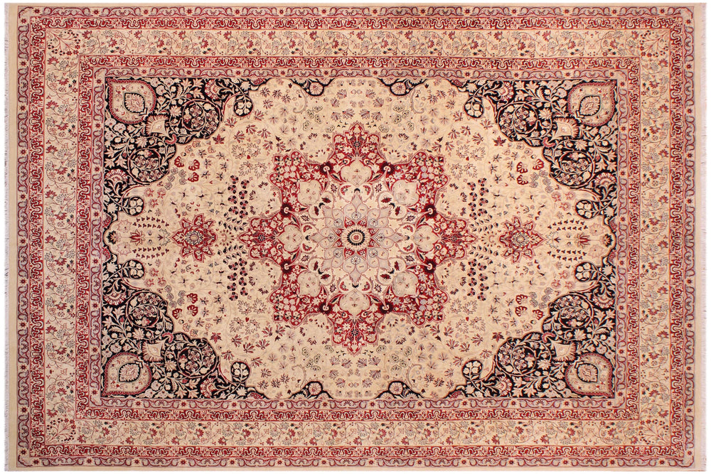 handmade Traditional Kirman Beige Red Hand Knotted RECTANGLE 100% WOOL area rug 9x12