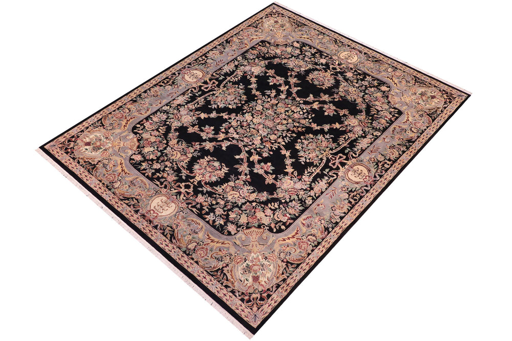 handmade Traditional Gujranwala Black Lt. Gray Hand Knotted RECTANGLE 100% WOOL area rug 9x12