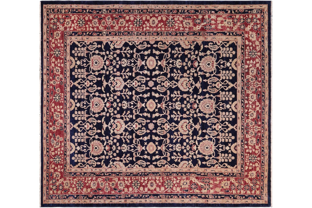 handmade Transitional Kafkaz Blue Red Hand Knotted SQUARE 100% WOOL area rug 8' x 8'