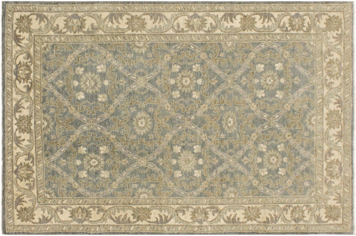 handmade Transitional Kafkaz Lt. Blue Ivory Hand Knotted RECTANGLE 100% WOOL area rug 4' x 6'