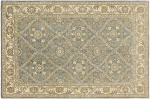 handmade Transitional Kafkaz Lt. Blue Ivory Hand Knotted RECTANGLE 100% WOOL area rug 4' x 6'