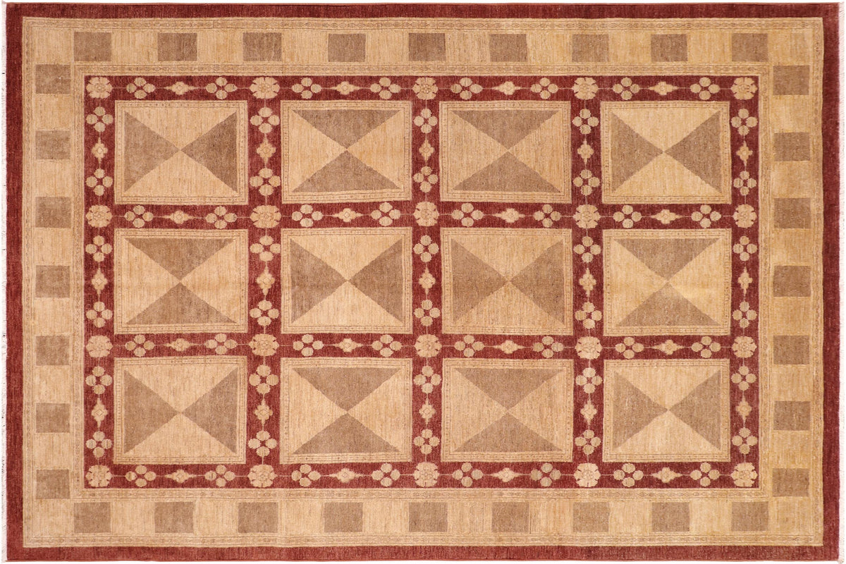 handmade Transitional Kafkaz Beige Rust Hand Knotted RECTANGLE 100% WOOL area rug 8' x 10'