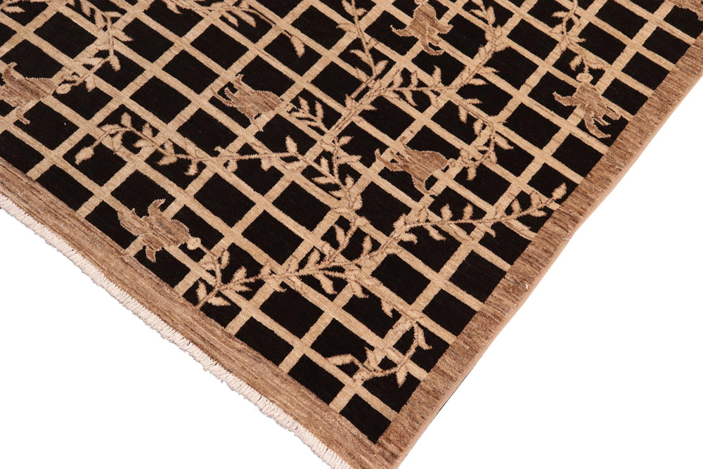 handmade Modern Kafkaz Black Tan Hand Knotted RECTANGLE 100% WOOL area rug 8' x 10'