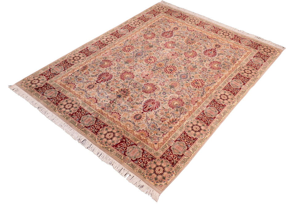 handmade Transitional Lahore Taupe Red Hand Knotted RECTANGLE 100% WOOL area rug 8x11