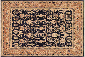 8x10 hand knotted transitional wool rug in blue and brown - Bohemian Lauryn