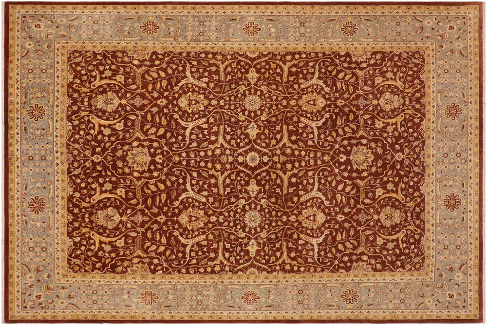 handmade Transitional Kafkaz Brown Gray Hand Knotted RECTANGLE 100% WOOL area rug 9x12